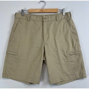 NIKE GOLF Mens Casual Cargo Shorts Size 34 x 10" Beige Khaki Zip Pockets Dri-Fit